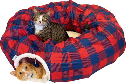 Kitty City Large Cat Tunnel Bed, 2-in-1 Zip-Together Cat Play Tunnel & Plush Nap Bed, Pop-Up Indoor Cat Toy with Hanging Toys, Collapsible Design - White - Image 10