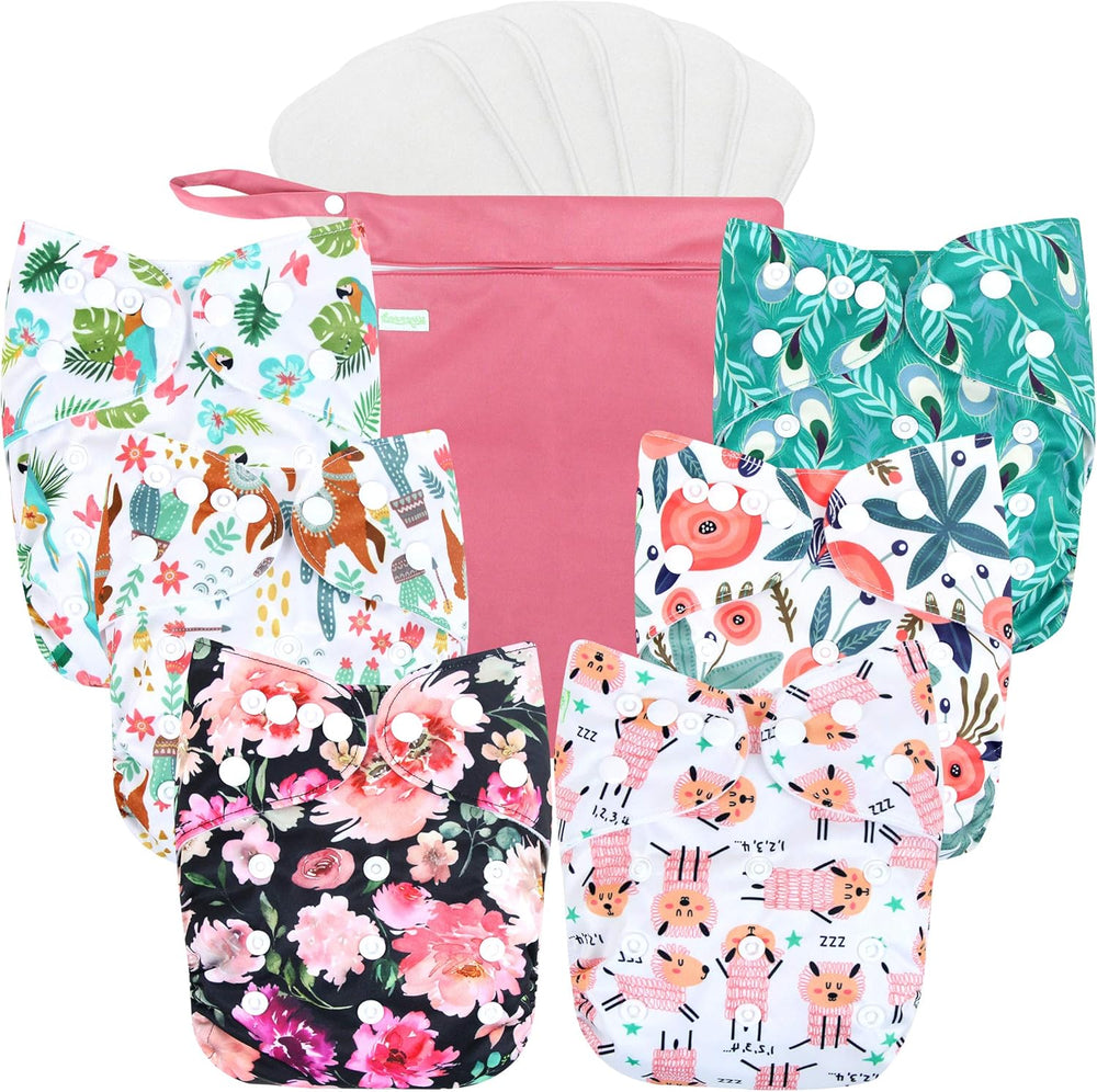 Wegreeco washable reusable baby cloth pocket diapers front view in flower print