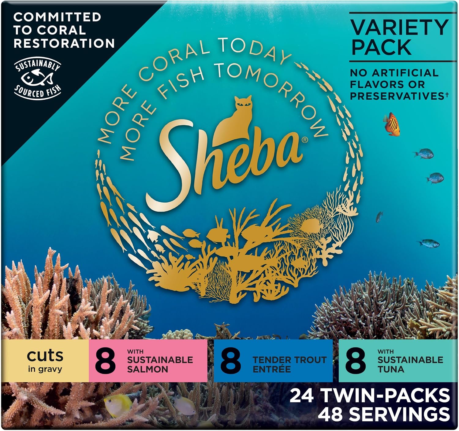Sheba Perfect Portions Wet Cat Food Cuts in Gravy, Cat Food Wet Recipe, Roasted Chicken Entree, with Sustainable Salmon, Tender Turkey Entree, 2.6 oz. Twin-Pack Trays (24 Count, 48 Servings) - Image 13