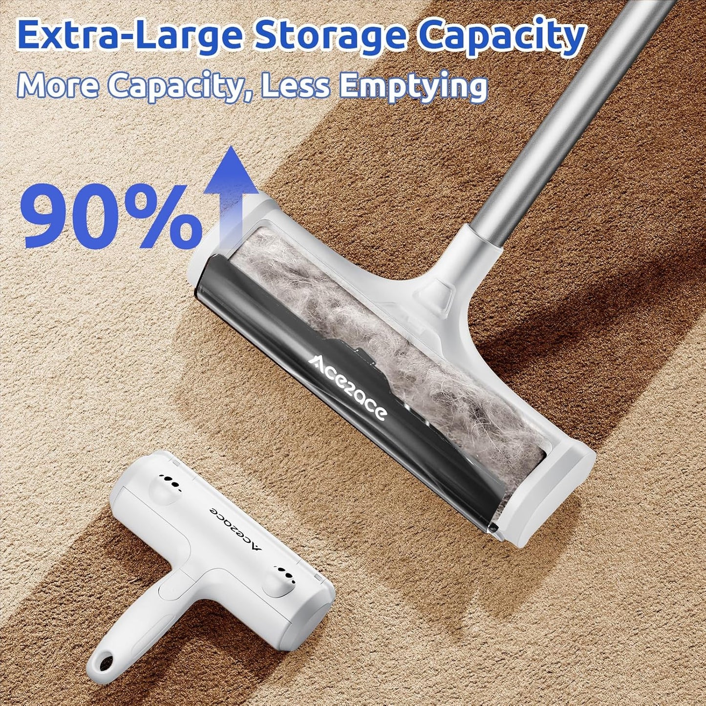 Adjustable 5 feet aluminum handle of ACE2ACE pet hair tool
