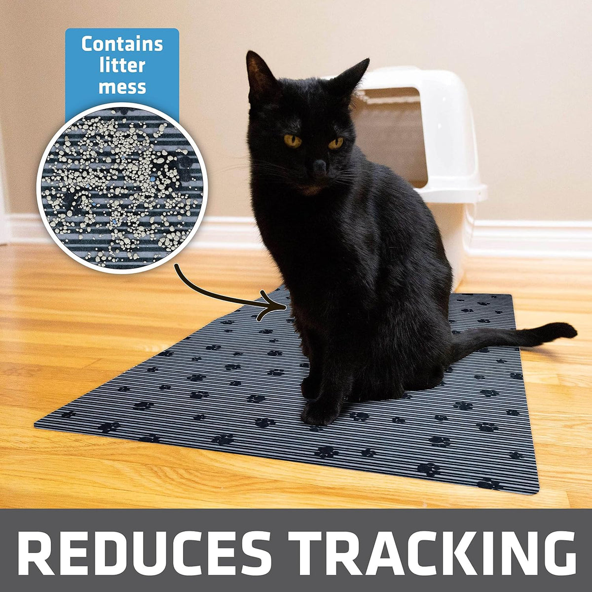 Close up of soft absorbent polyester fabric on gray cat litter mat.