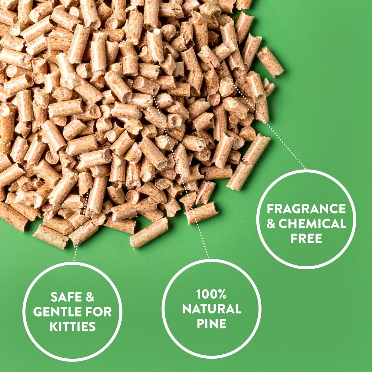 Close up of Feline Pine natural wood pellets