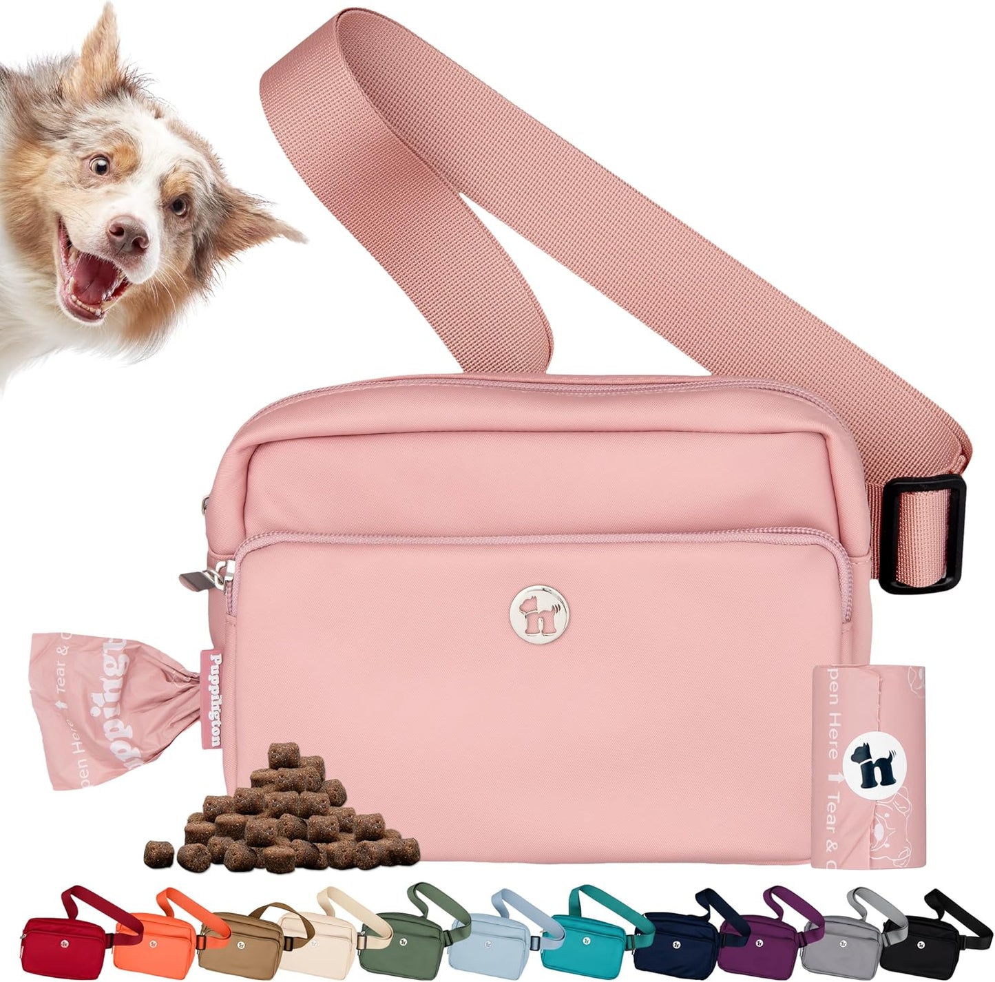 Puppington 3-in-1 Crossbody Dog Walking Bag & Treat Pouch with Matching Planet Safe Poop Bags & Built-In Dispenser - Dog Mom Gift for Puppy Training with Zippered Pockets (Onyx Black) - Image 10