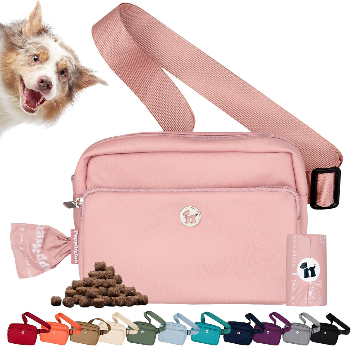 Puppington 3-in-1 Crossbody Dog Walking Bag & Treat Pouch with Matching Planet Safe Poop Bags & Built-In Dispenser - Dog Mom Gift for Puppy Training with Zippered Pockets (Onyx Black) - Image 10