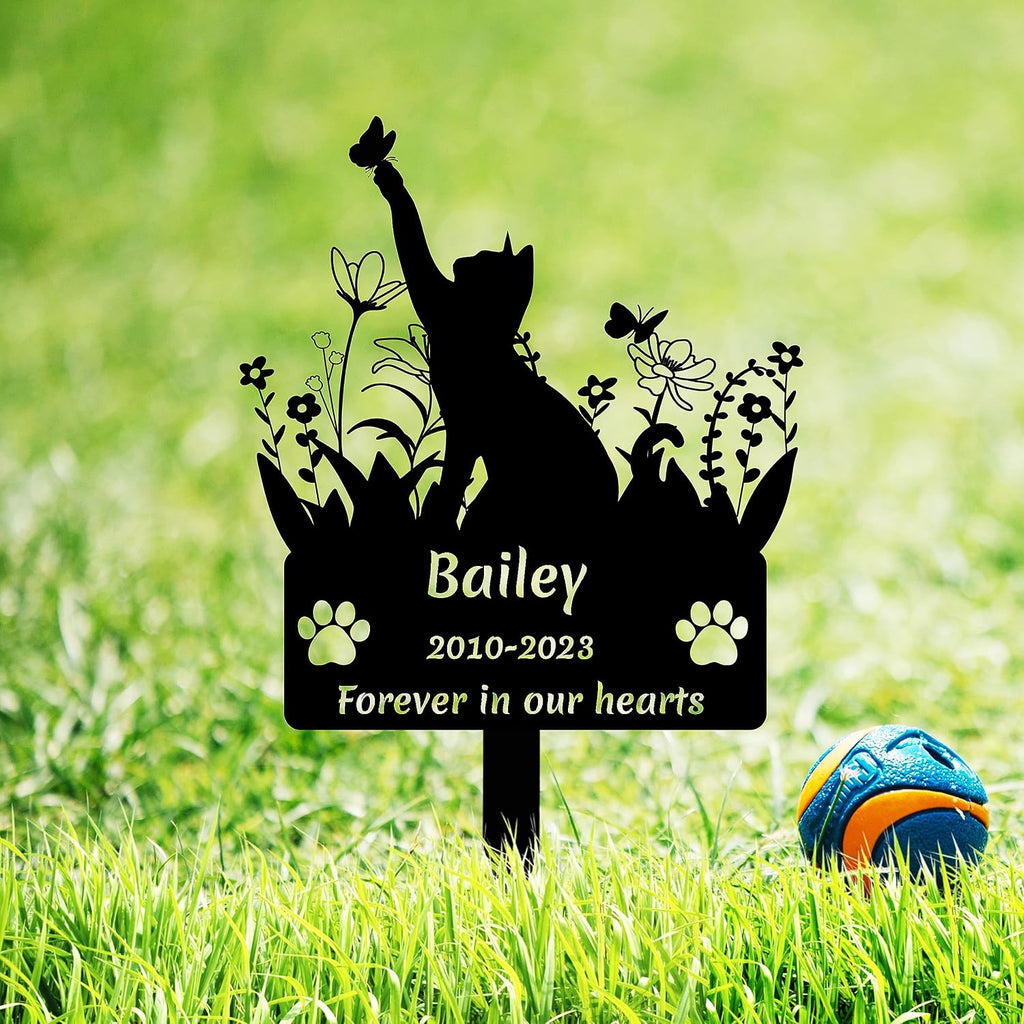 Custom Cat Name Memorial Grave Stake Marker, Personalized Floral Cat Memorial Grave Marker, Customized Flowers Butterfly Cat Memorial Stake Outdoor Metal Grave Plaque Cat Memorial Statue - Image 15