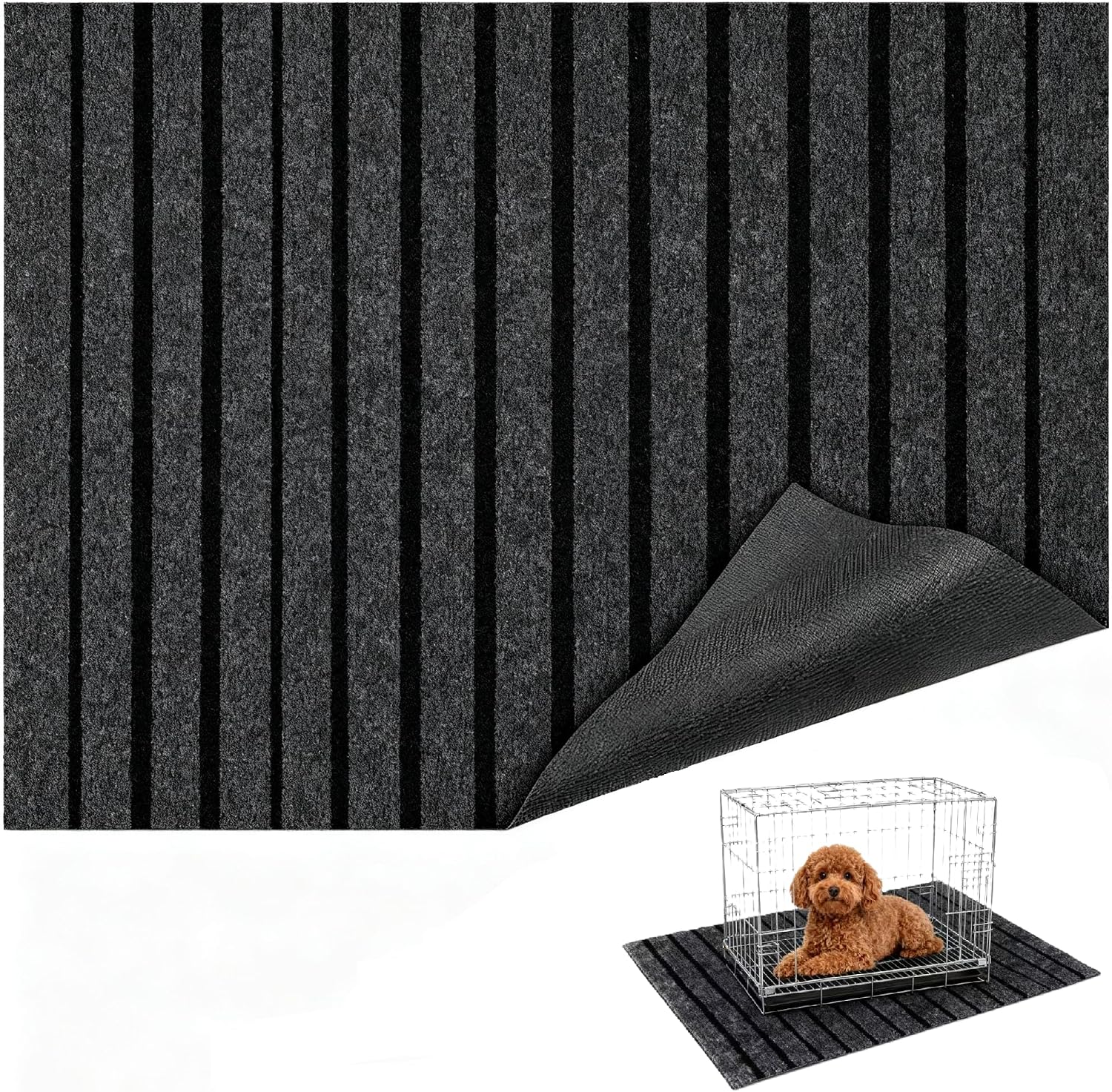 Mluyeri dog crate mat front view showing striped pattern
