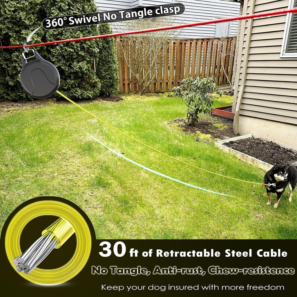 Close up of stainless steel clasp on dog tie out cable
