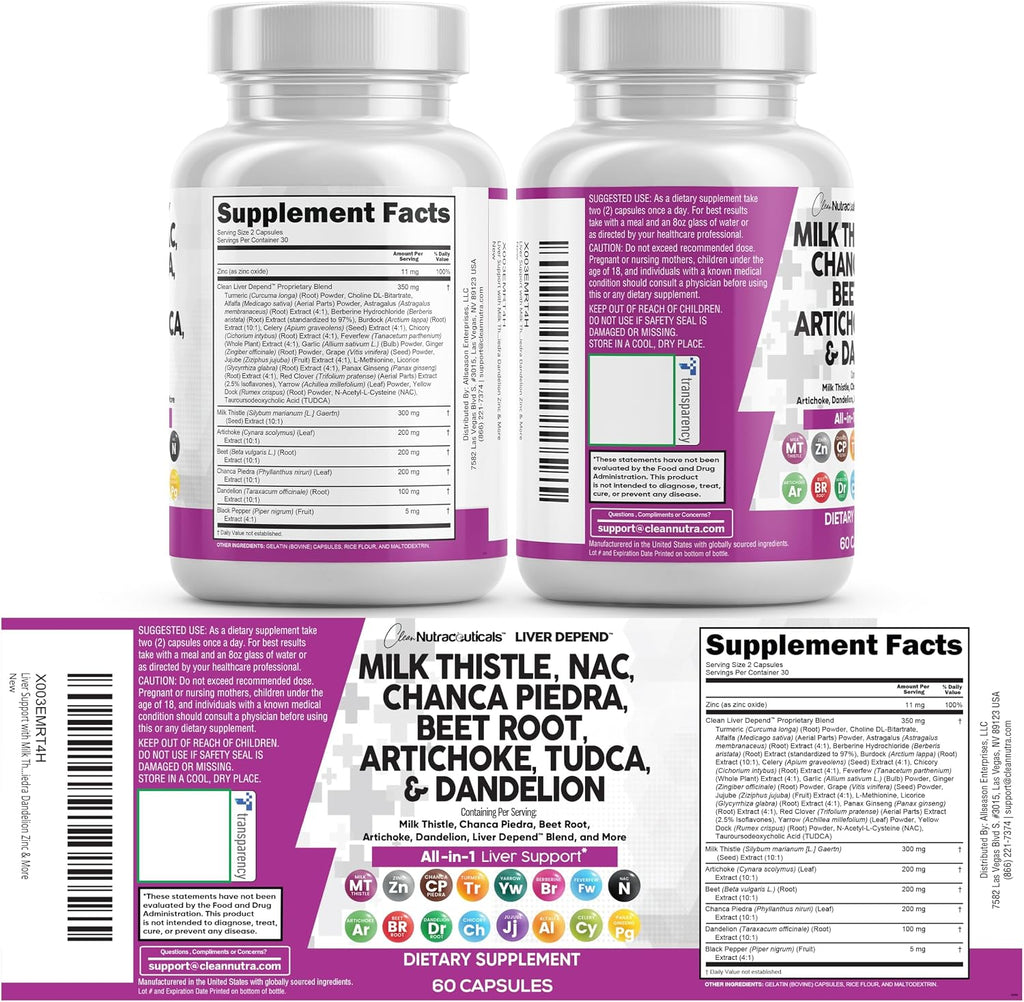 Clean Nutraceuticals Milk Thistle NAC Chanca Piedra Beet Root Artichoke Astragalus Dandelion Root - Liver Cleanse Detox & Repair Supplement Plus TUDCA Choline & Ginger - 1Pack - Image 9
