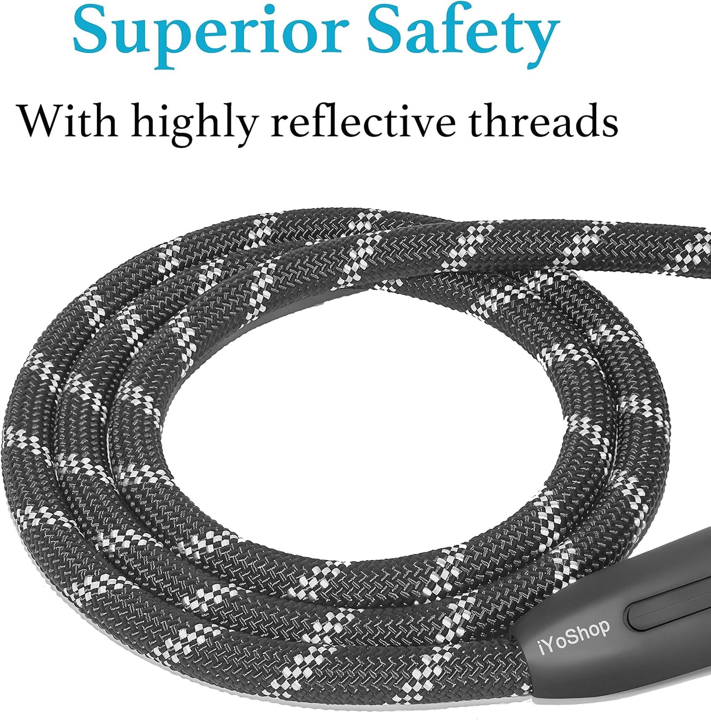 iYoShop black slip loop dog leash collar combo showing adjustable metal hardware