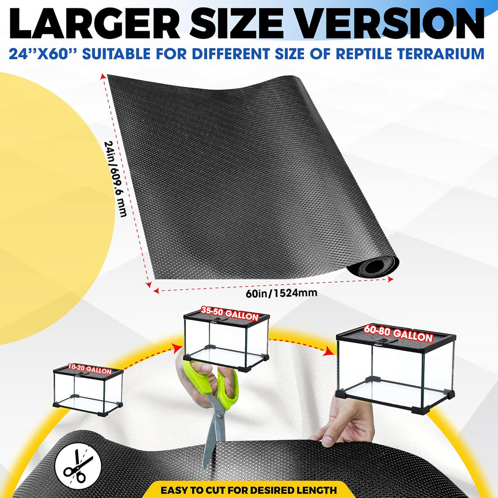 Four pieces of reusable corner rug grippers being applied to secure the non slip reptile habitat bedding