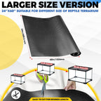 Four pieces of reusable corner rug grippers being applied to secure the non slip reptile habitat bedding