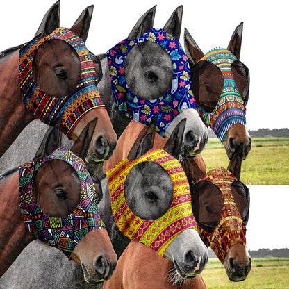 Chunful 6 Pcs Horse Fly Masks with Ears Smooth and Comfortable Mesh Fly Mask Elasticity Breathability UV Protection Horse Face Covering for Riding Supplies(Tie Dye,Large) - Image 10