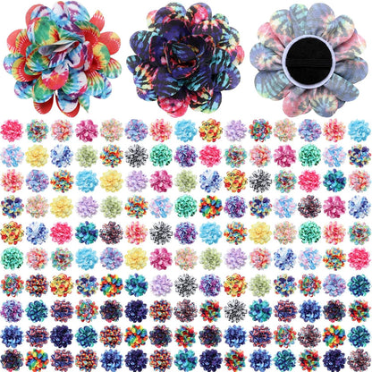 Sadnyy premium pet grooming accessory pack arranged neatly highlighting the diverse tie dye and floral colors