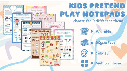 Educational pretend play notepads for travel and home use