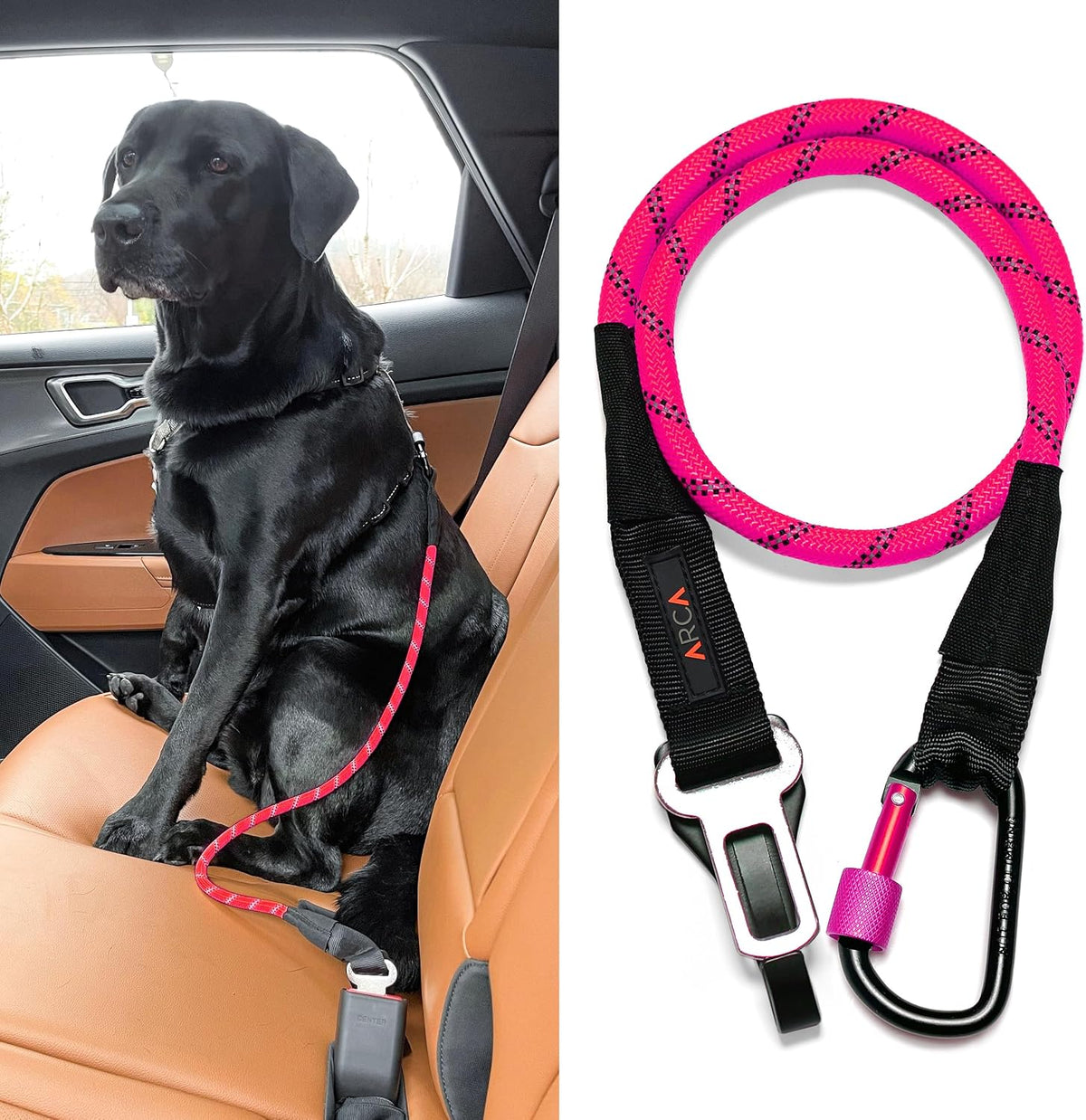 Dog Seat Belt for Car | Universal Dog Car Seatbelt | Durable Reflective Rope with Clip Hook Latch, Buckle and Carabiner- Safe and Secure Pet Safety Restraint (Army Green) - Image 9