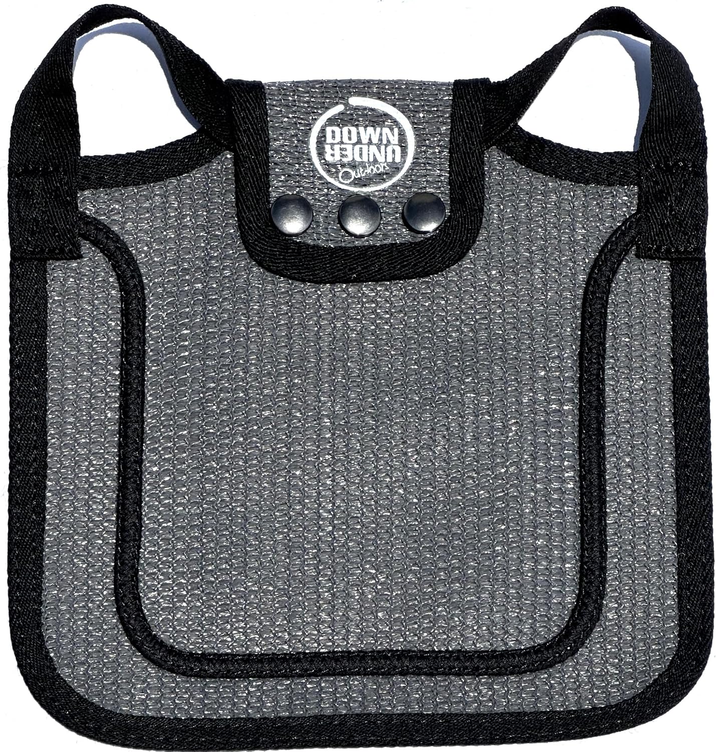 Adjustable poultry apron with metal snaps side view on medium hen