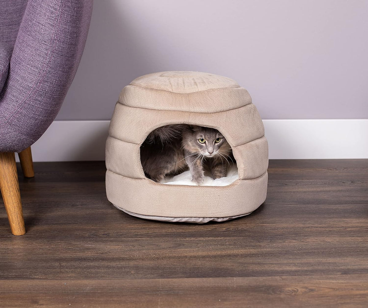Birdrock Home cozy cat cave teepee house highlighting the soft polyester material