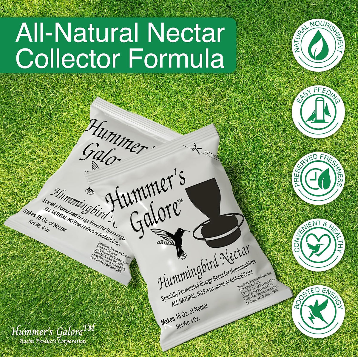 Hummer's Galore nectar packets back label details