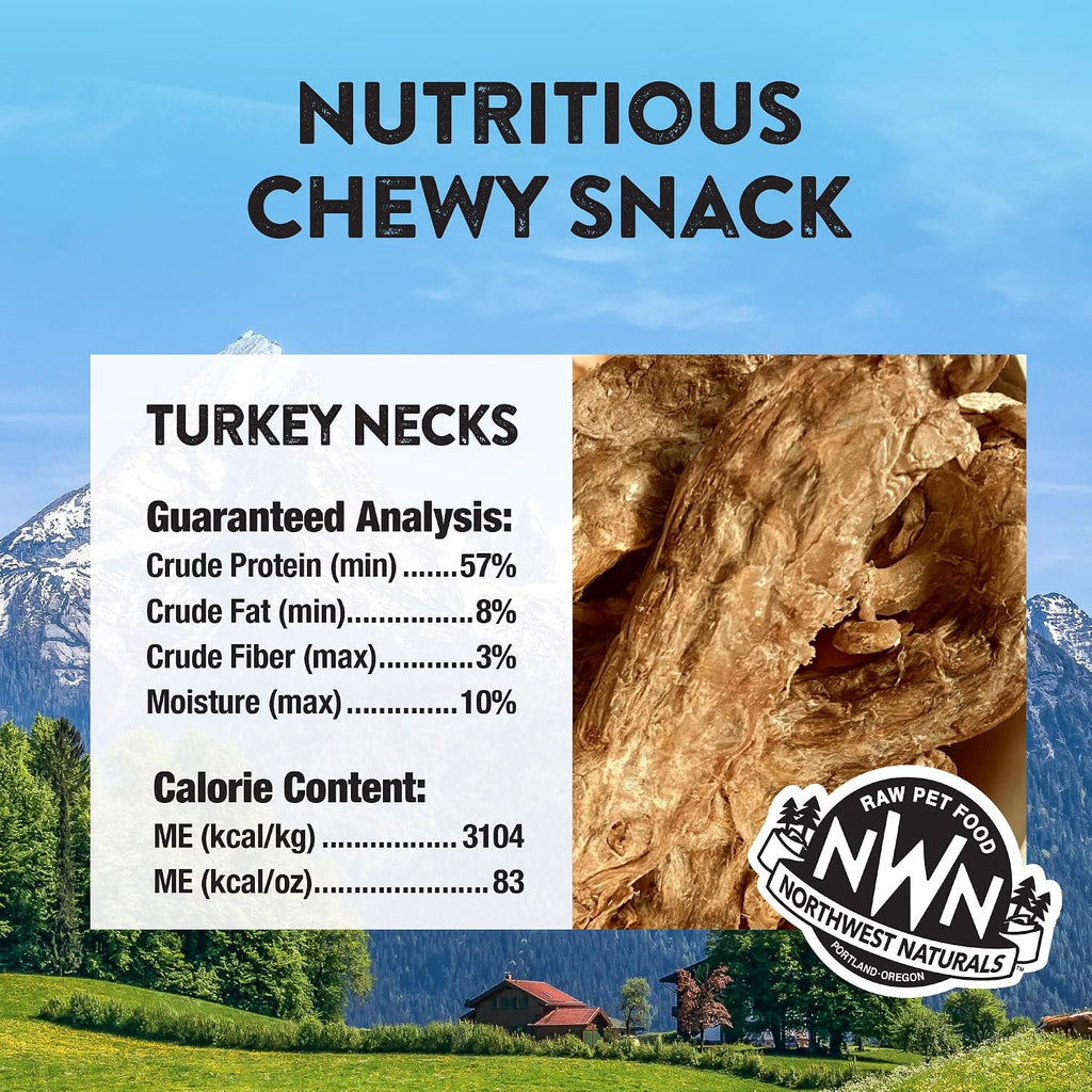 Close up of freeze dried turkey neck pet treats in packaging