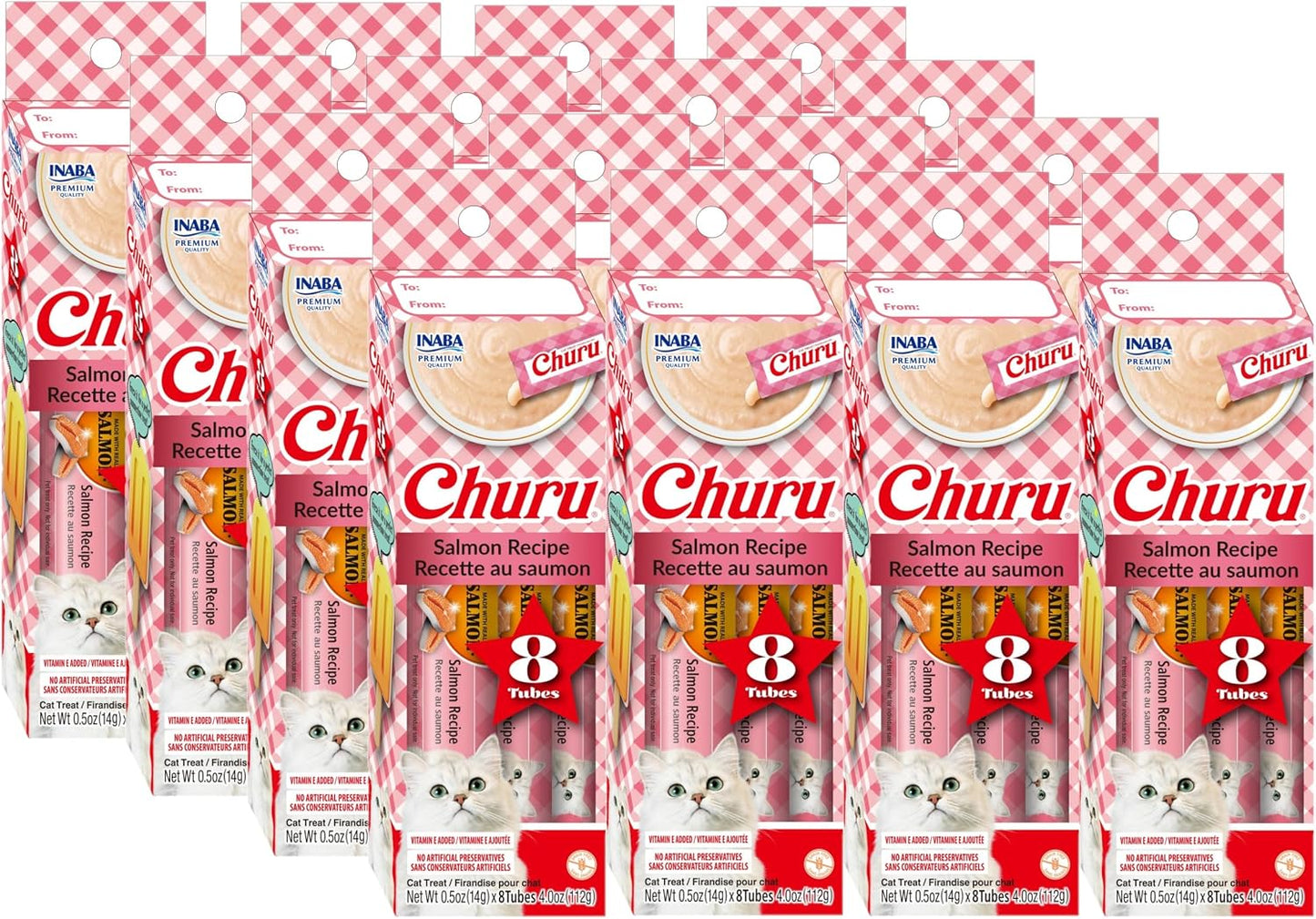 INABA Churu Lickable Pure Natural Cat Treats Gift Box - Salmon Recipe, 32 Tubes (4 Gift Boxes of 8 Tubes Each) - Image 11