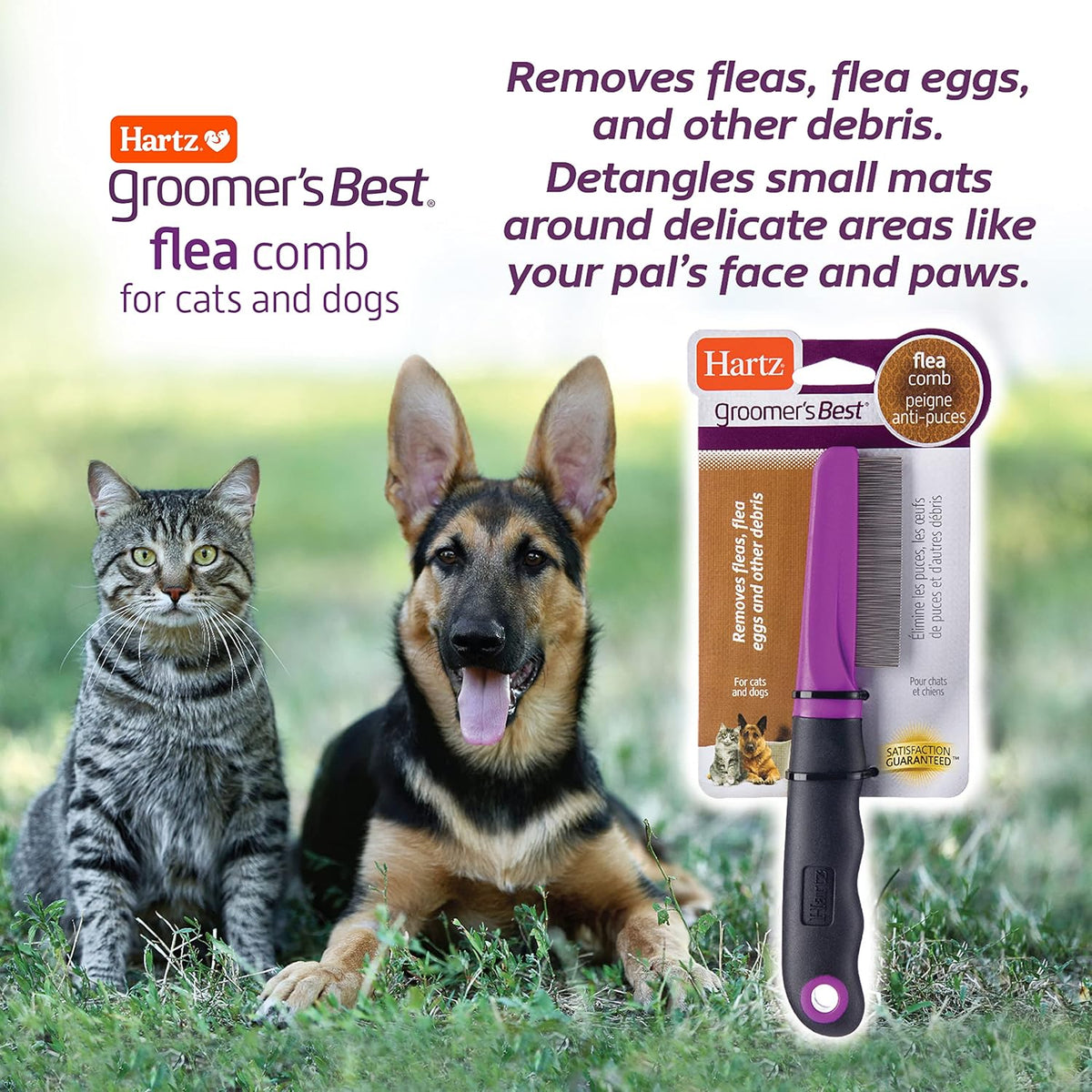 Using Hartz flea comb to remove debris from cat fur