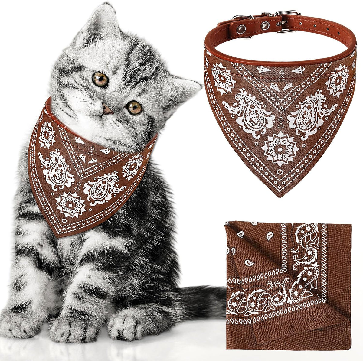 Chicingyou Cat Dog Bandana Collar & Owner Matching Paisley Pattern Bandana Women Headband Square Scarf Headwear Puppy Scarf for Small Dog Adjustable Cat Collar Triangle Neckerchief Handkerchief(Black) - Image 9
