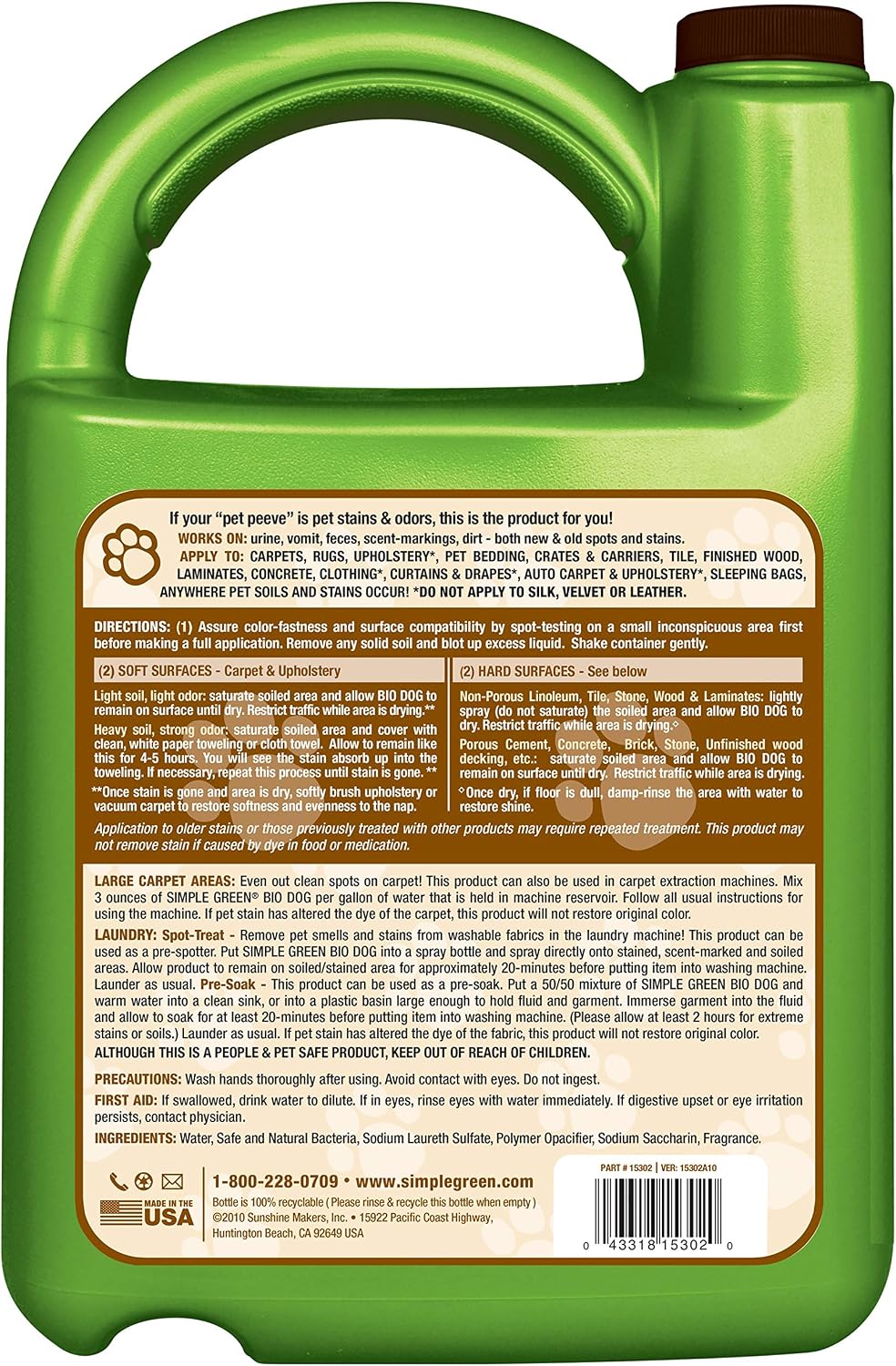 Simple Green Bio Active Stain & Odor Remover for Pet & Carpet- Pet & People Safe (1 Gal), Milky White, 128 Fl Oz (Pack of 1) - Image 2