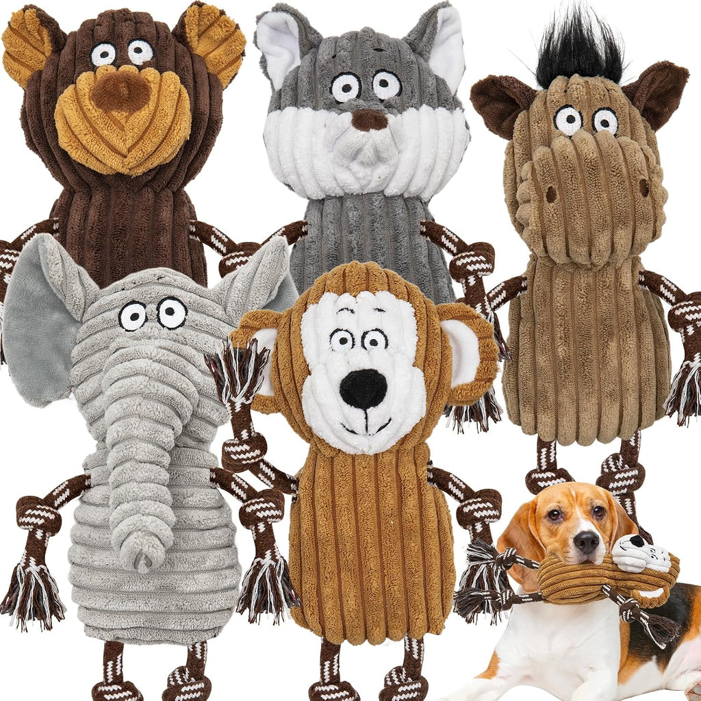 Luudoogs 5 pack large dog squeaky plush toys front view