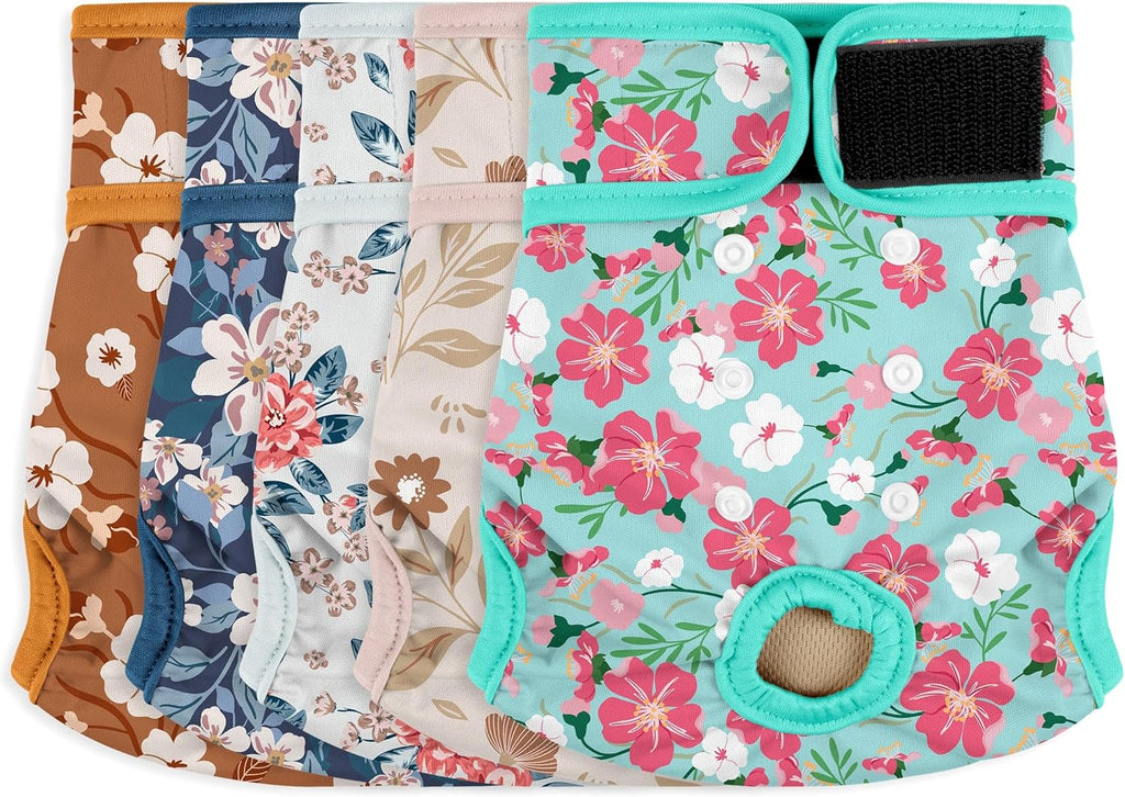 Female Dog Diapers 5Pcs - Premium Reusable Diapers for Doggie in Heat - Highly Absorbent Dog Diapers Female for Pet Incontinence with Adjustable Snaps, Flowers S - Image 14