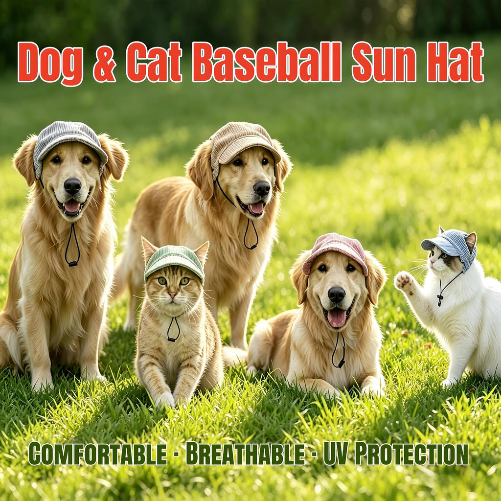 Dog wearing blue Tabksola baseball cap for summer sun protection