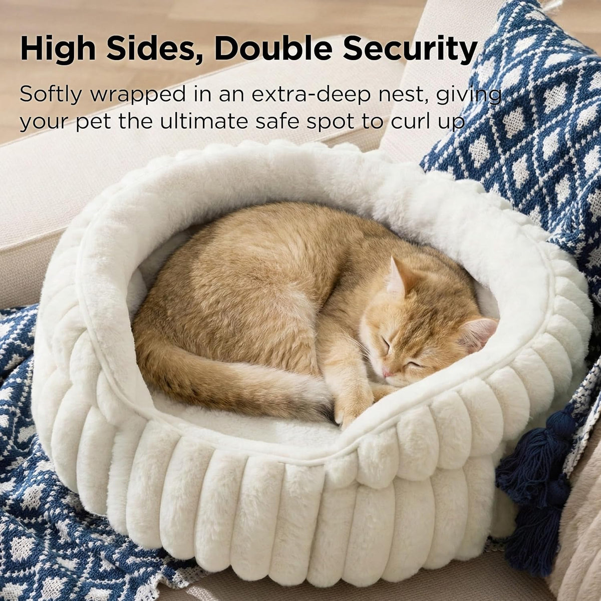 Close up of soft corduroy texture on Bedsure cat bed