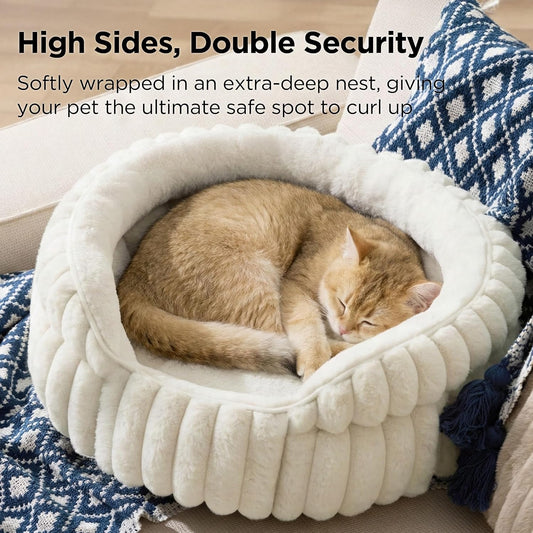 Close up of soft corduroy texture on Bedsure cat bed