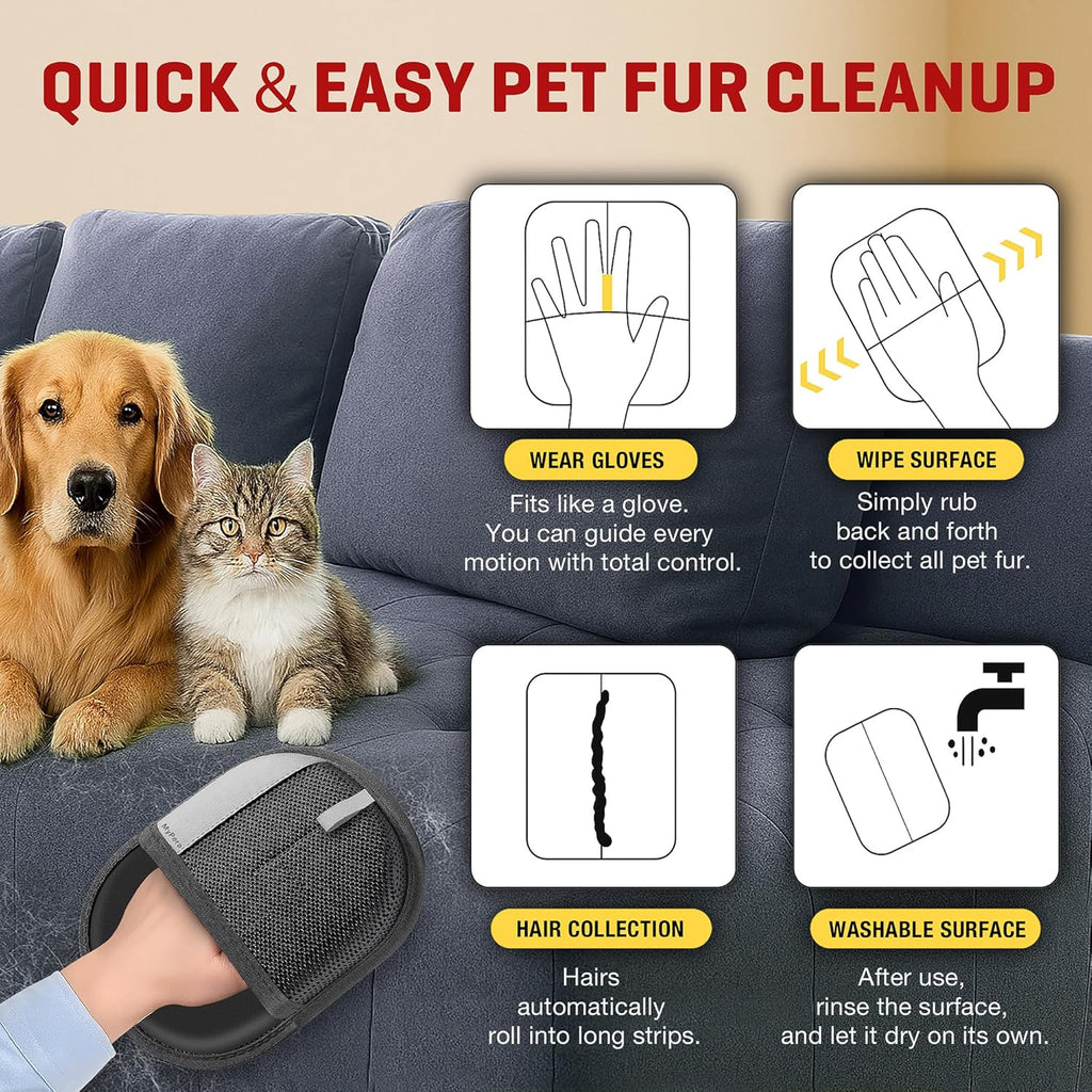 Reusable black pet hair remover mitt cleaning dog fur off clothes
