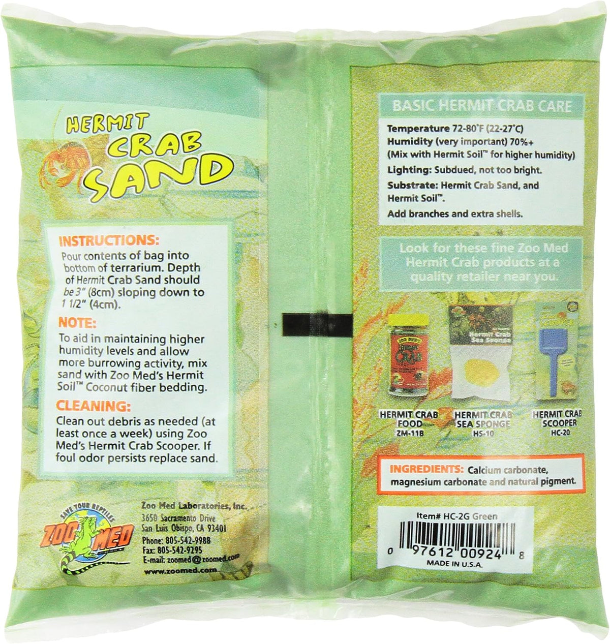 Zoo Med 2 Pound Hermit Crab Sand package packaging detail