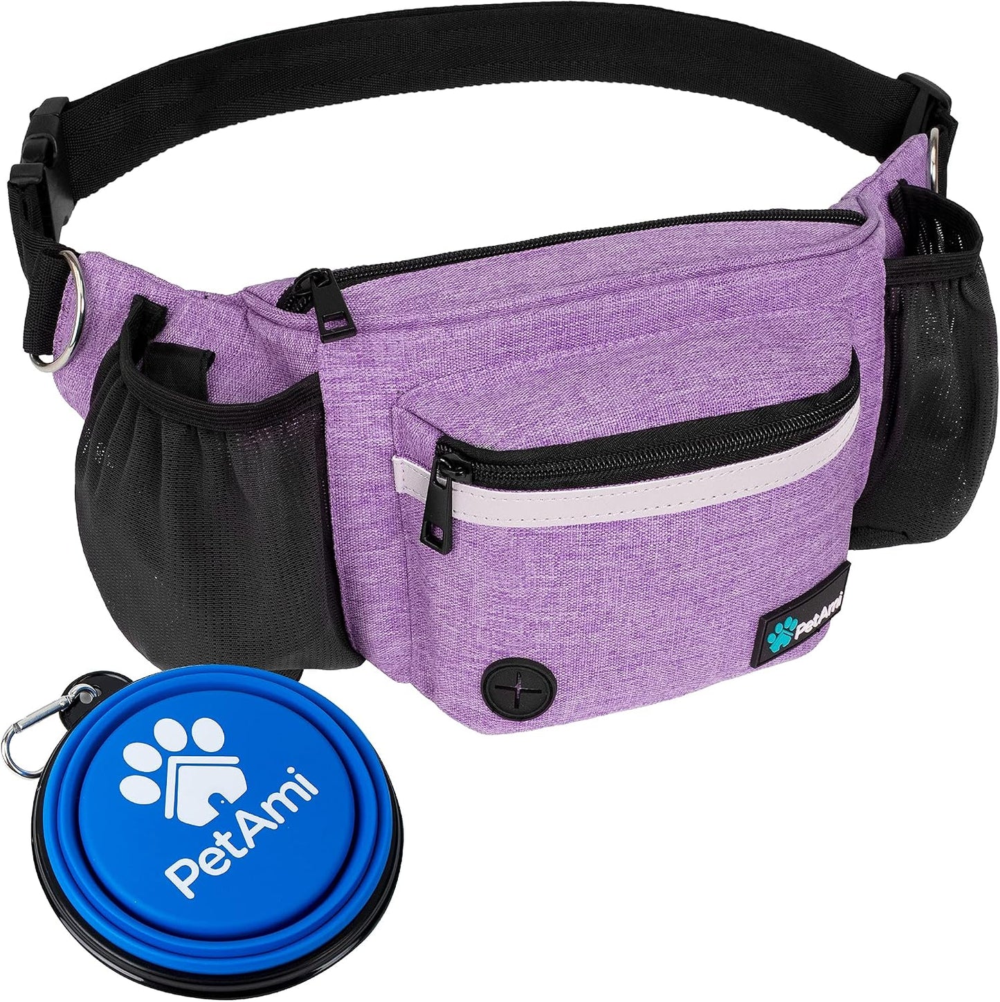 PetAmi Dog Fanny Pack, Treat Pouch for Dog Walking, Training, Built in Poop Bag Dispenser, Water Bottle Holder, Collapsible Bowl, Pet Treat Waist Belt for Hiking, Running, Kibbles (Black) - Image 11