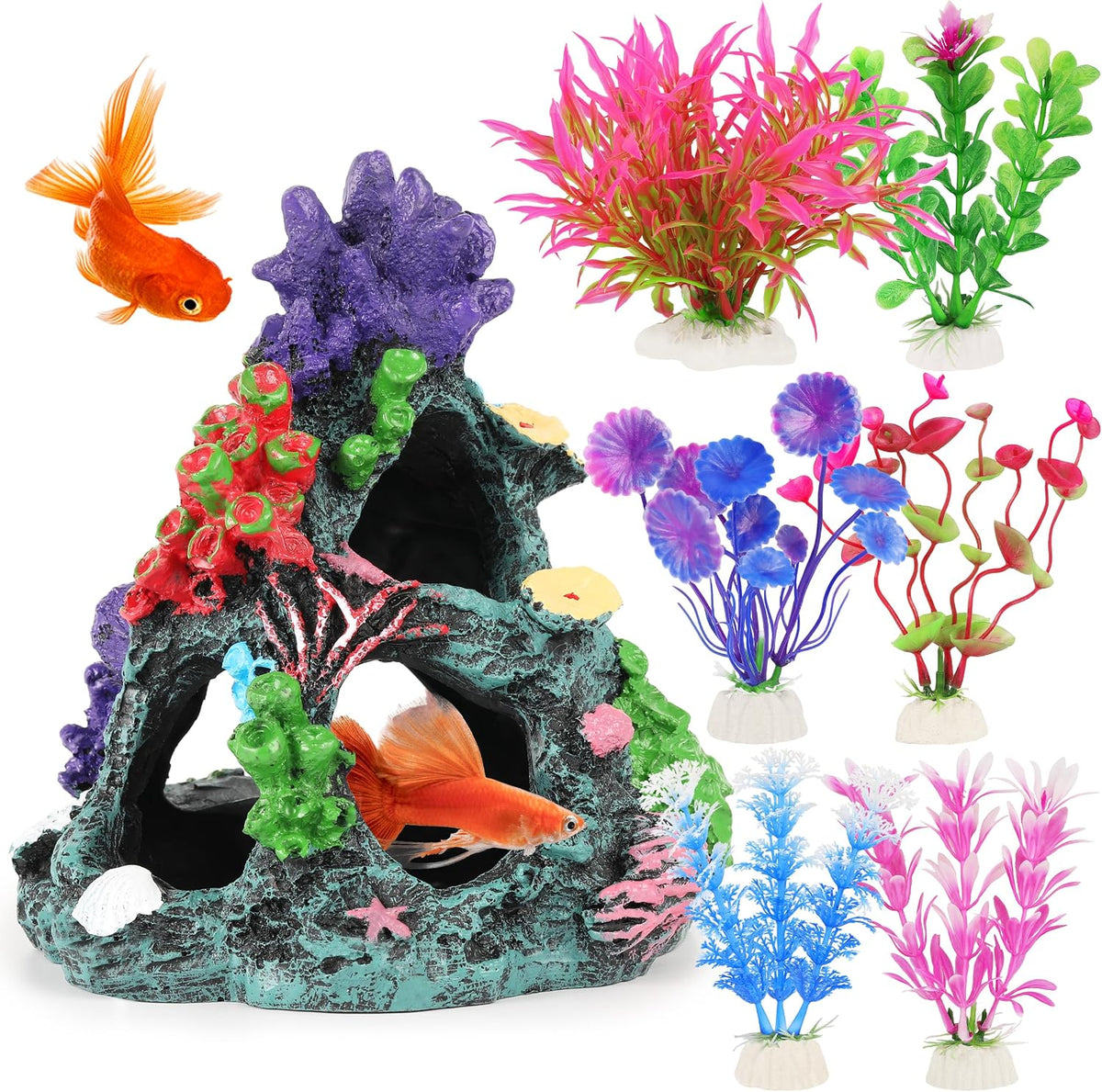 MyLifeUNIT fish tank plants seven piece aquarium set front view for colorful aquascaping