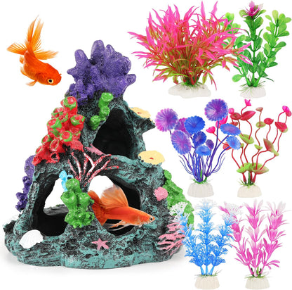 MyLifeUNIT fish tank plants seven piece aquarium set front view for colorful aquascaping