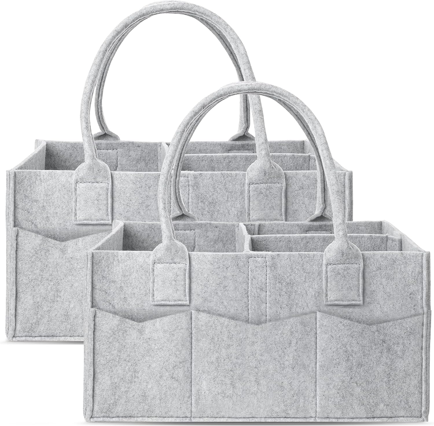 Cute Castle 2 Pack Diaper Caddy Organizer front view grey felt