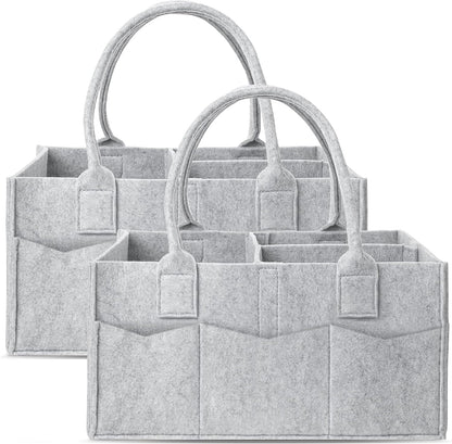 Cute Castle 2 Pack Diaper Caddy Organizer front view grey felt