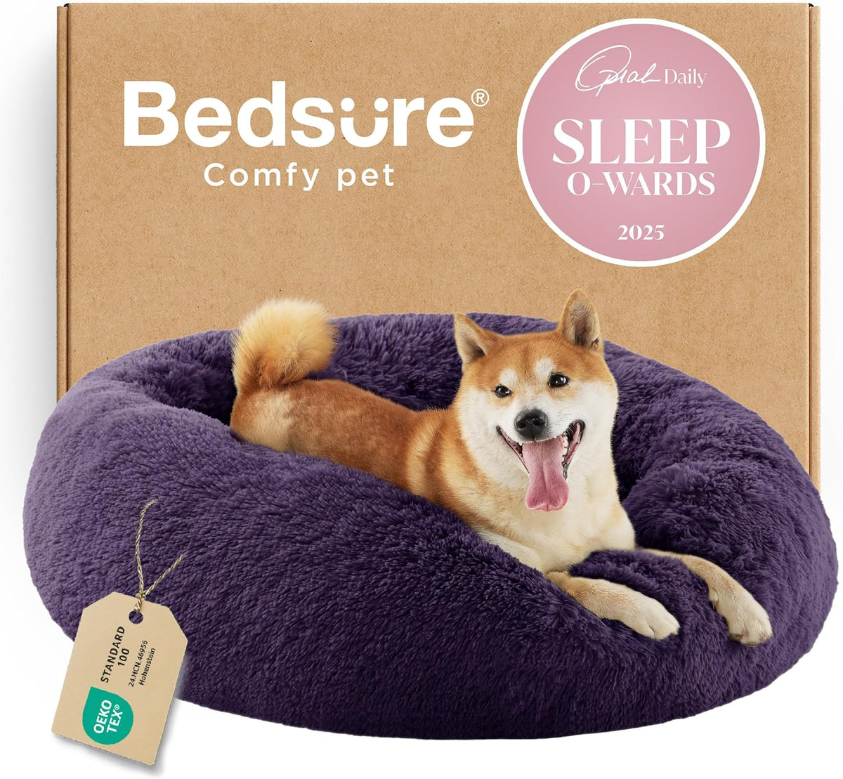 Bedsure Calming Dog Bed Medium Size Dog - Donut Washable Medium Pet Bed, 30 inches Anti-Slip Round Fluffy Plush Faux Fur Cat Bed, Fits up to 45 lbs Pets, Camel - Image 11