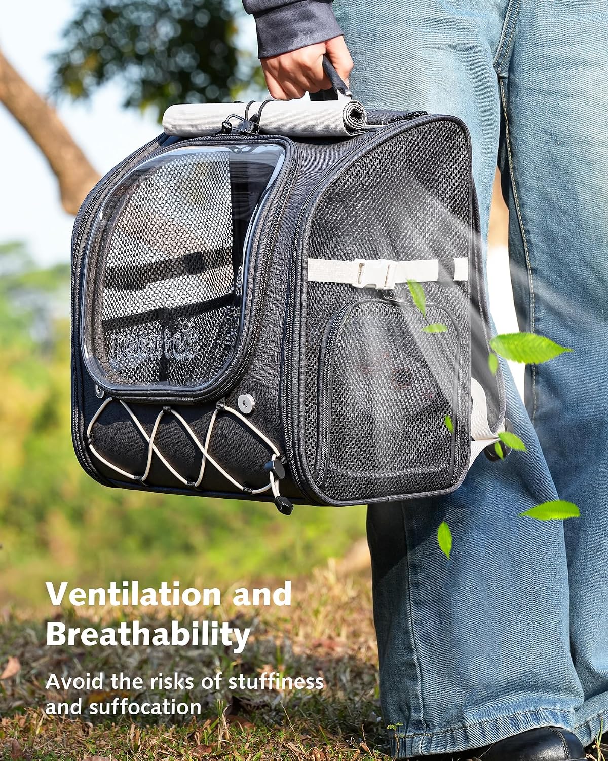 Pecute Small Pet Carrier, Breathable Bearded Dragon Carrier, with Transparent Bubble & Steel Frame, Safety Lock for Hamster, Rabbit, Guinea Pig, Parrot, Kitten, Puppy, Ideal for Travel/Vet Visits/Camp - Image 3
