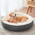 36 inches Donut Dog Bed for Large Dogs - Calming Round Pet Bed with Removable&Washable Cover, Plush Faux Fur & Corduroy, Fits Pets up to 80 lbs(Dark Grey, Large) - Image 1