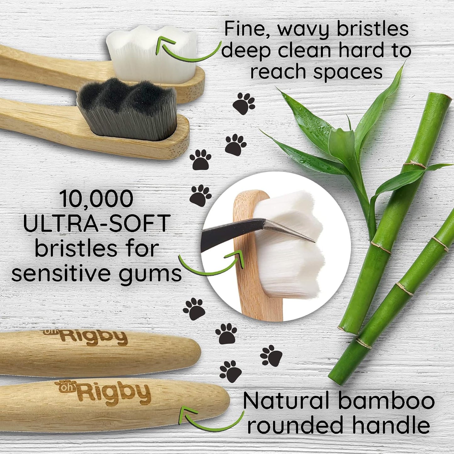 Close up of 10,000 ultra-soft bristles on Oh Rigby pet toothbrush