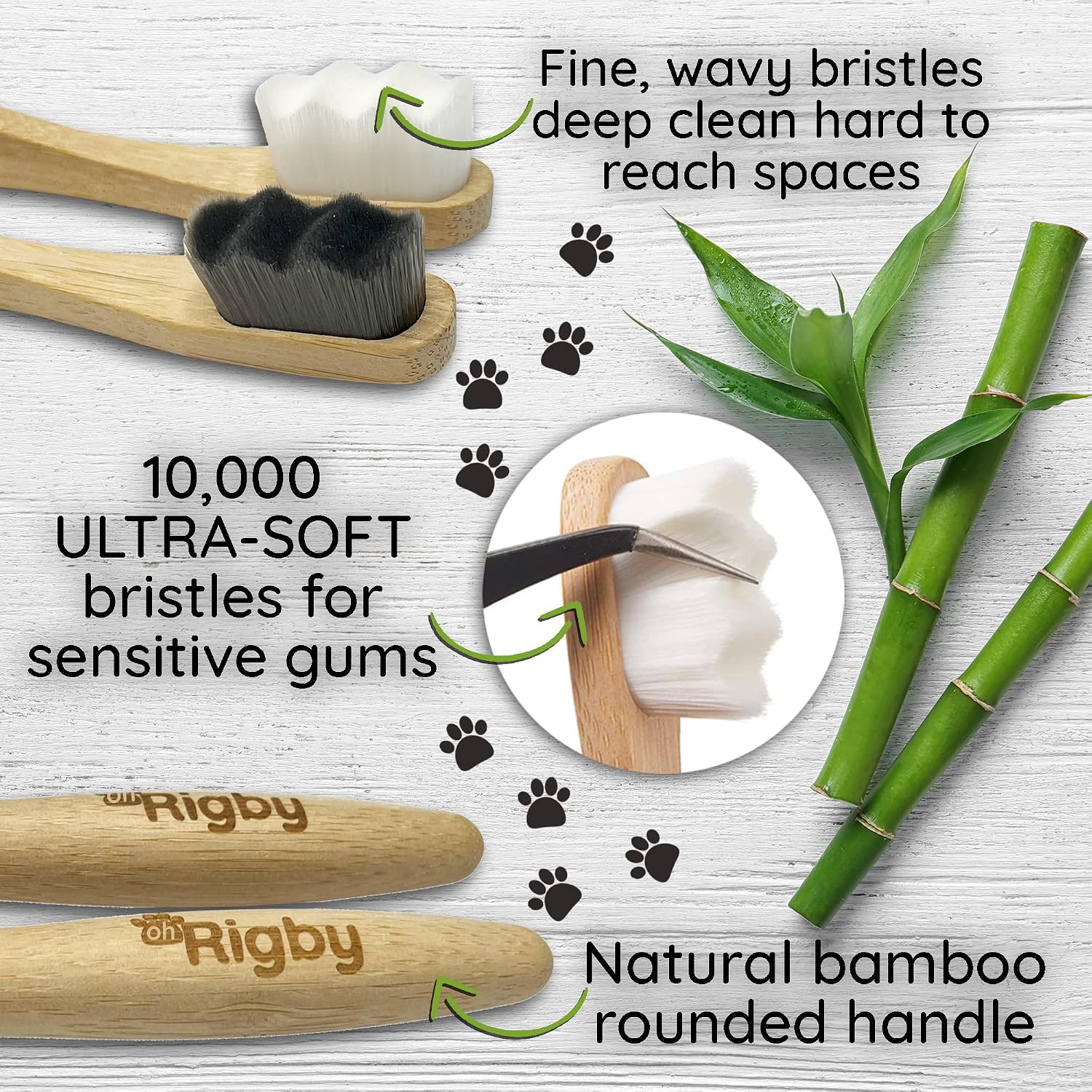 Close up of 10,000 ultra-soft bristles on Oh Rigby pet toothbrush