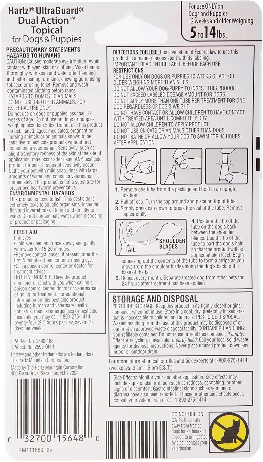 Hartz topical flea and tick prevention six month supply tubes for small dogs