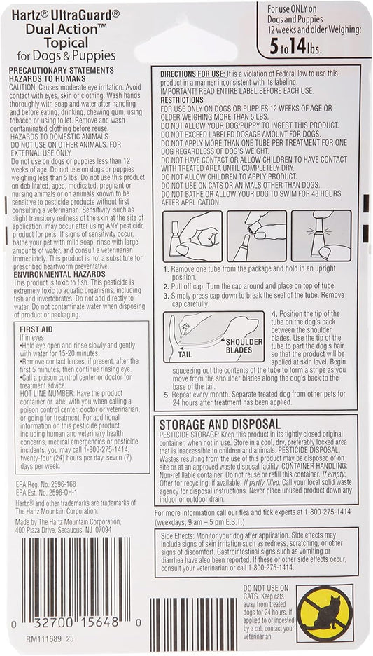 Hartz topical flea and tick prevention six month supply tubes for small dogs