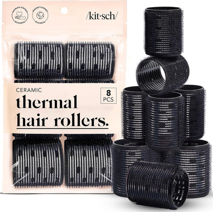 Kitsch Ceramic Thermal Hair Rollers front view of eight piece black set
