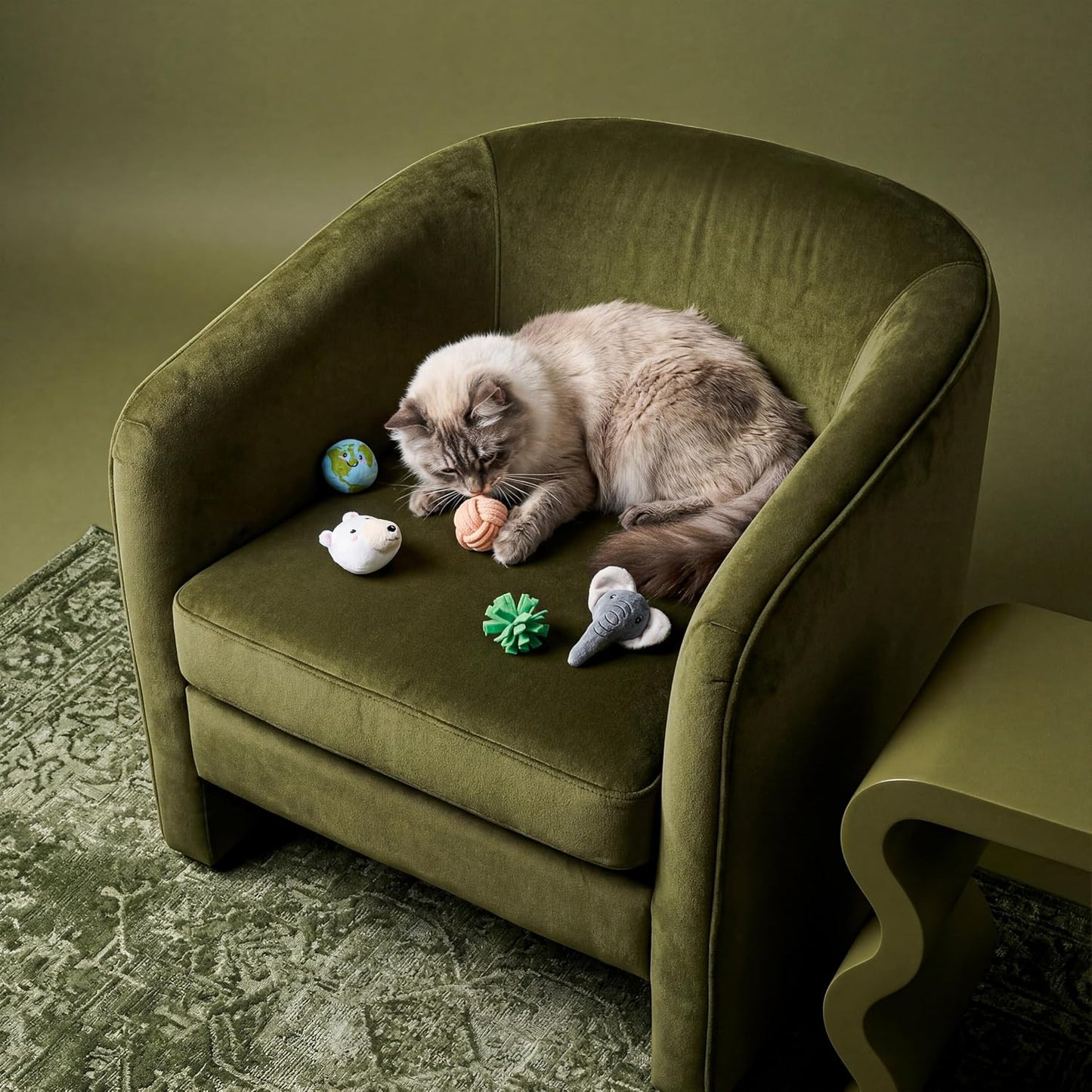 Close up view of the durable multi layer embroidered elephant cat toy