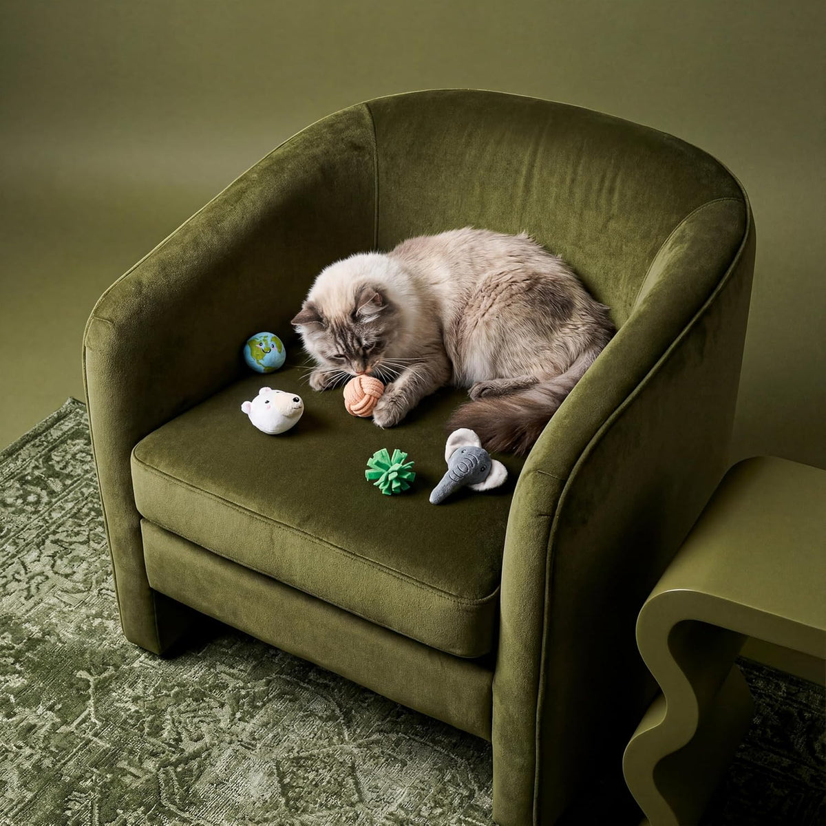 Close up view of the durable multi layer embroidered elephant cat toy