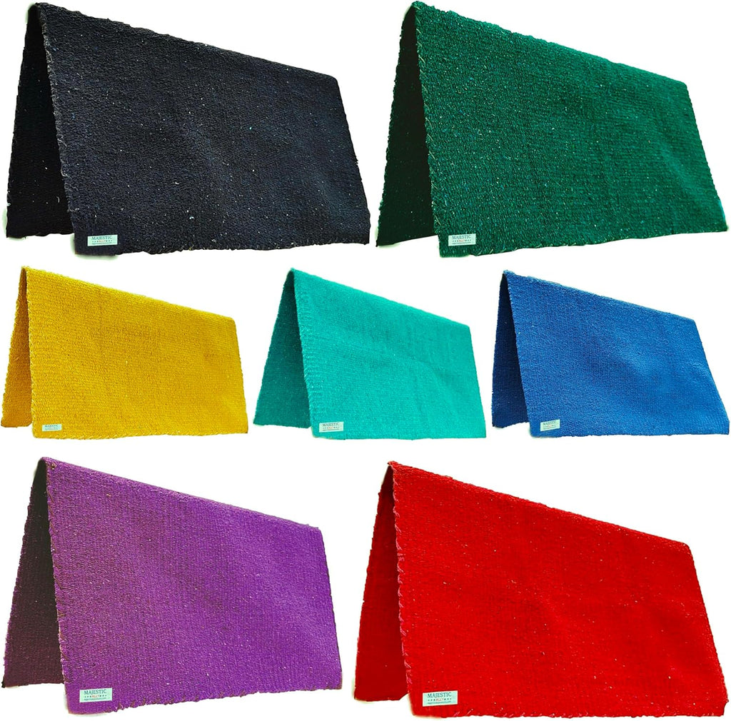 Majestic Ally solid color turquoise western saddle blanket showing hand woven texture